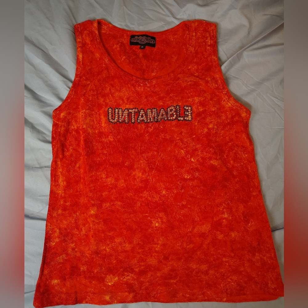 UNTAMABLE Studded Orange Tie-Dye Tank Size XL